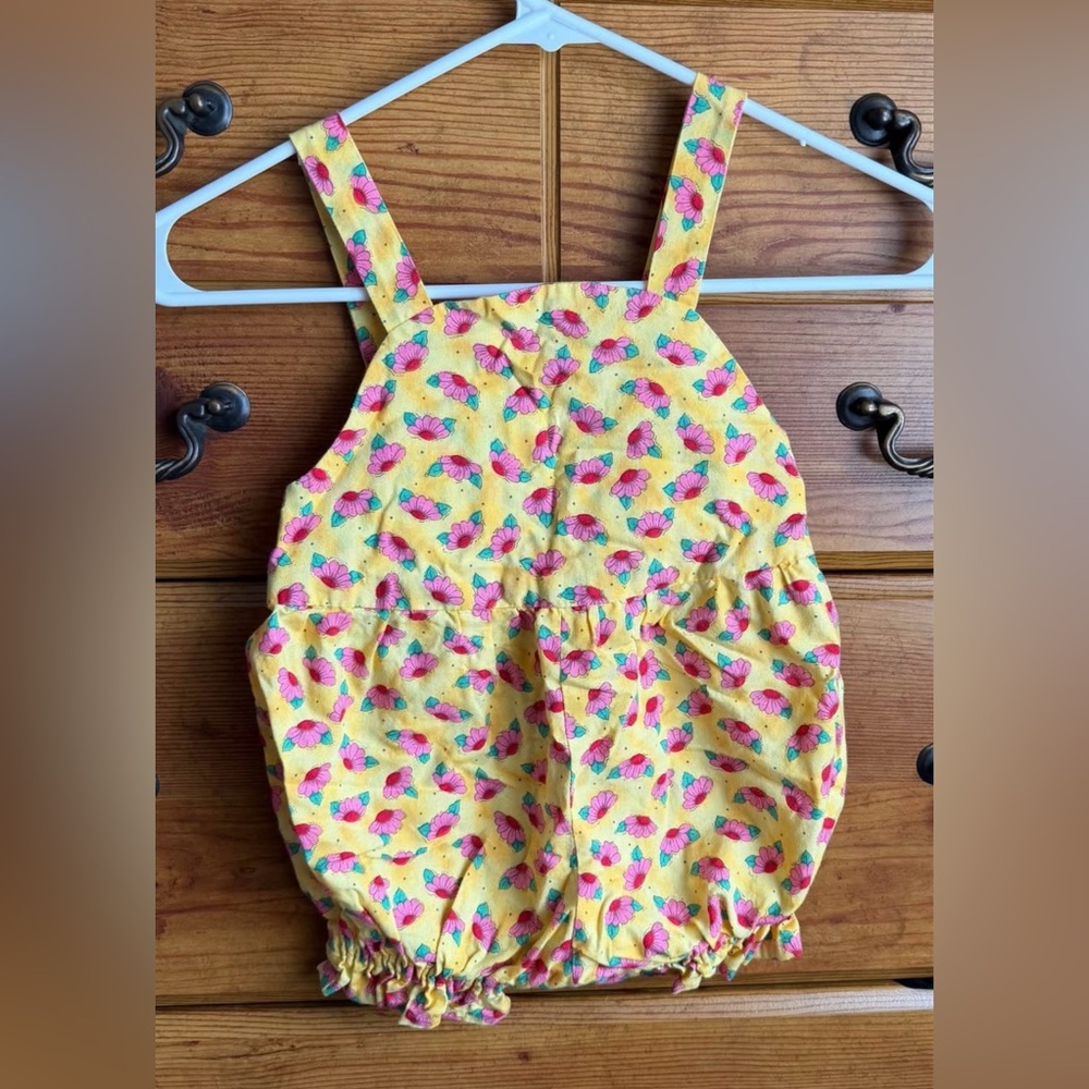 Vintage Handmade strawberry baby romper with adjustable straps size 6-9m